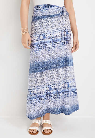 Mixed Print Ruched High Rise Maxi Skirt