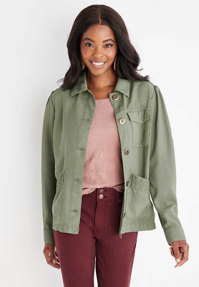 Solid Utility Button Down Jacket