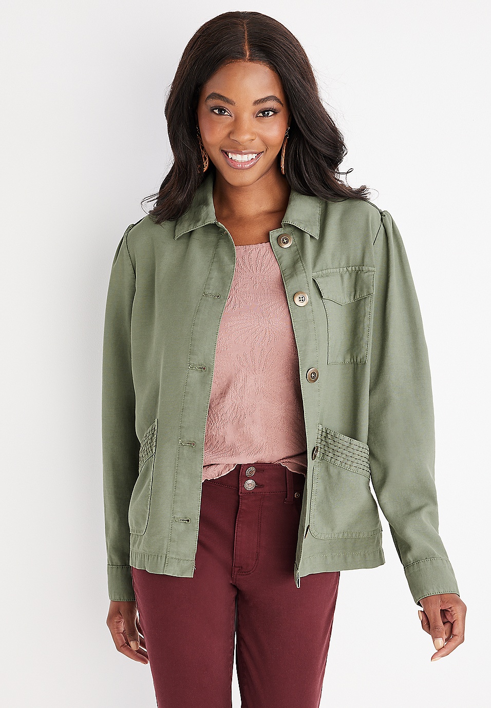 Solid Utility Button Down Jacket | maurices