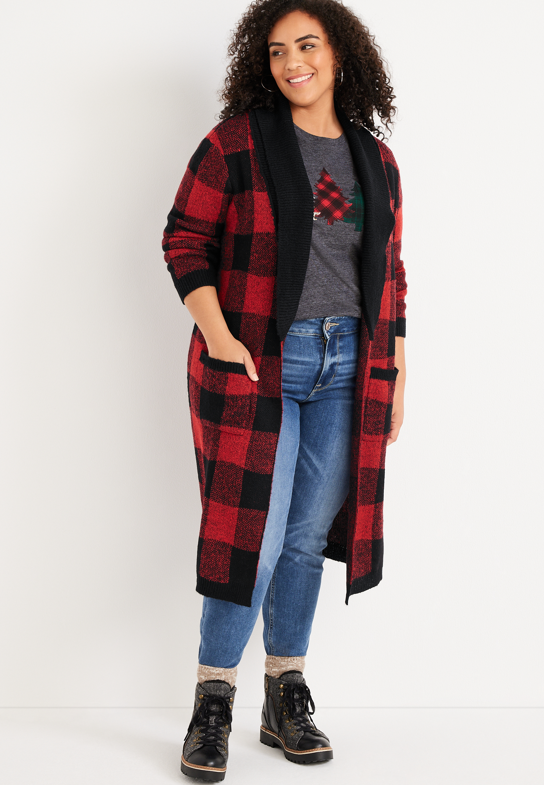 Plus Size Buffalo Plaid Shawl Cardigan | maurices