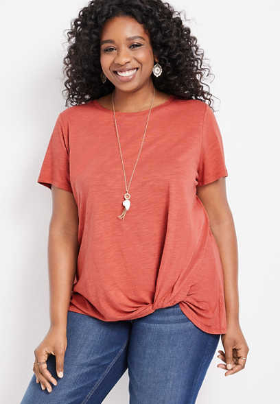 Plus Size 24/7 Forever Solid Knot Hem Tee
