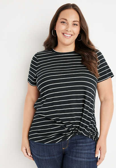 Plus Size 24/7 Forever Striped Knot Hem Tee