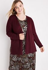 Plus Size Solid Textured Long Sleeve Cardigan, C7089, small