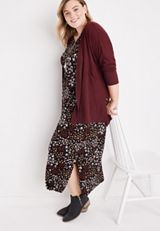 Plus Size Solid Textured Long Sleeve Cardigan, C7089, small