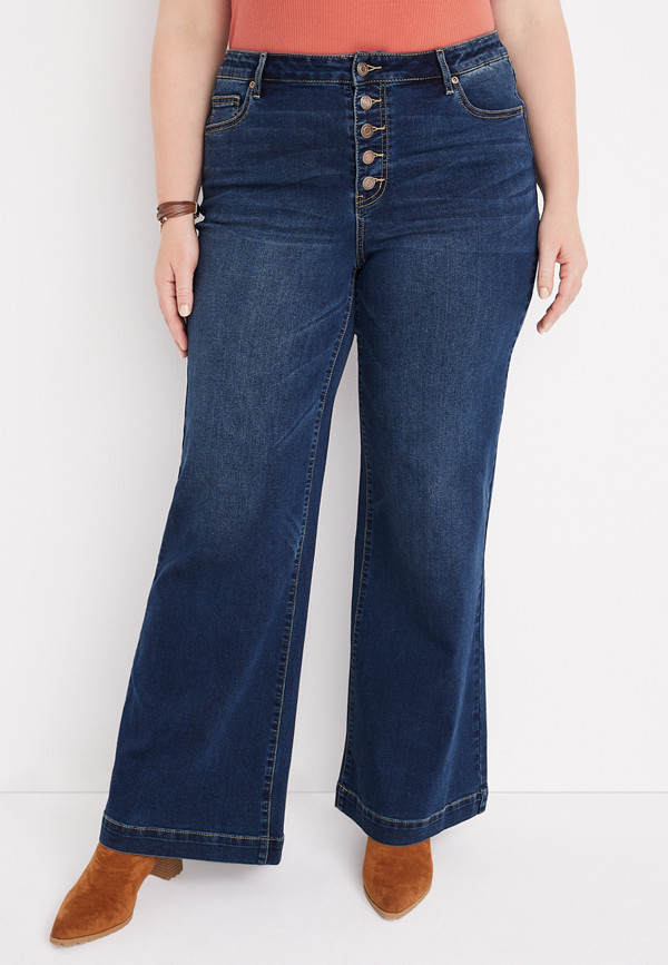Plus Size m jeans by maurices™ Wide Leg Super High Rise Button Fly Jean ...