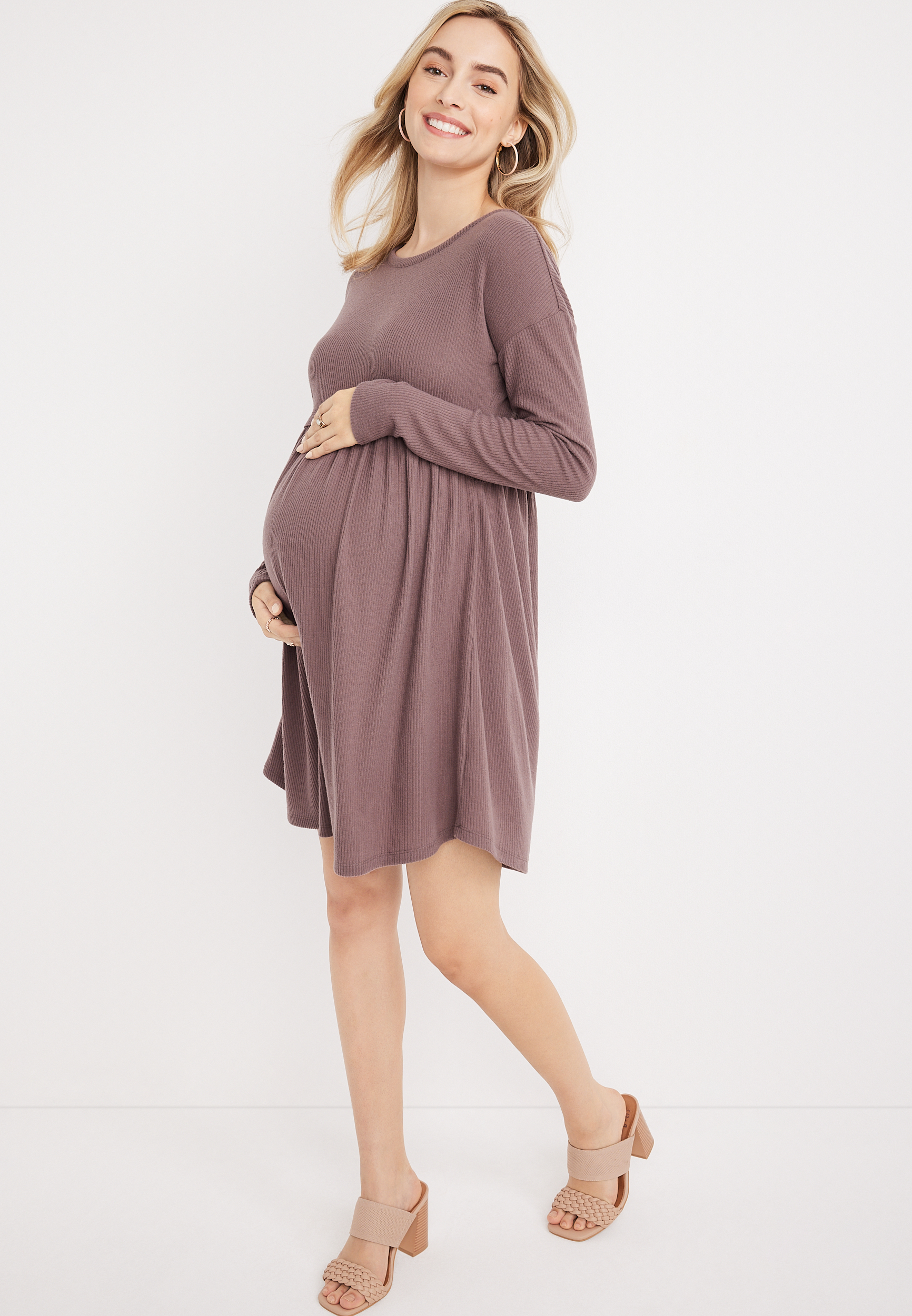 Solid Ribbed Empire Maternity Mini Dress maurices