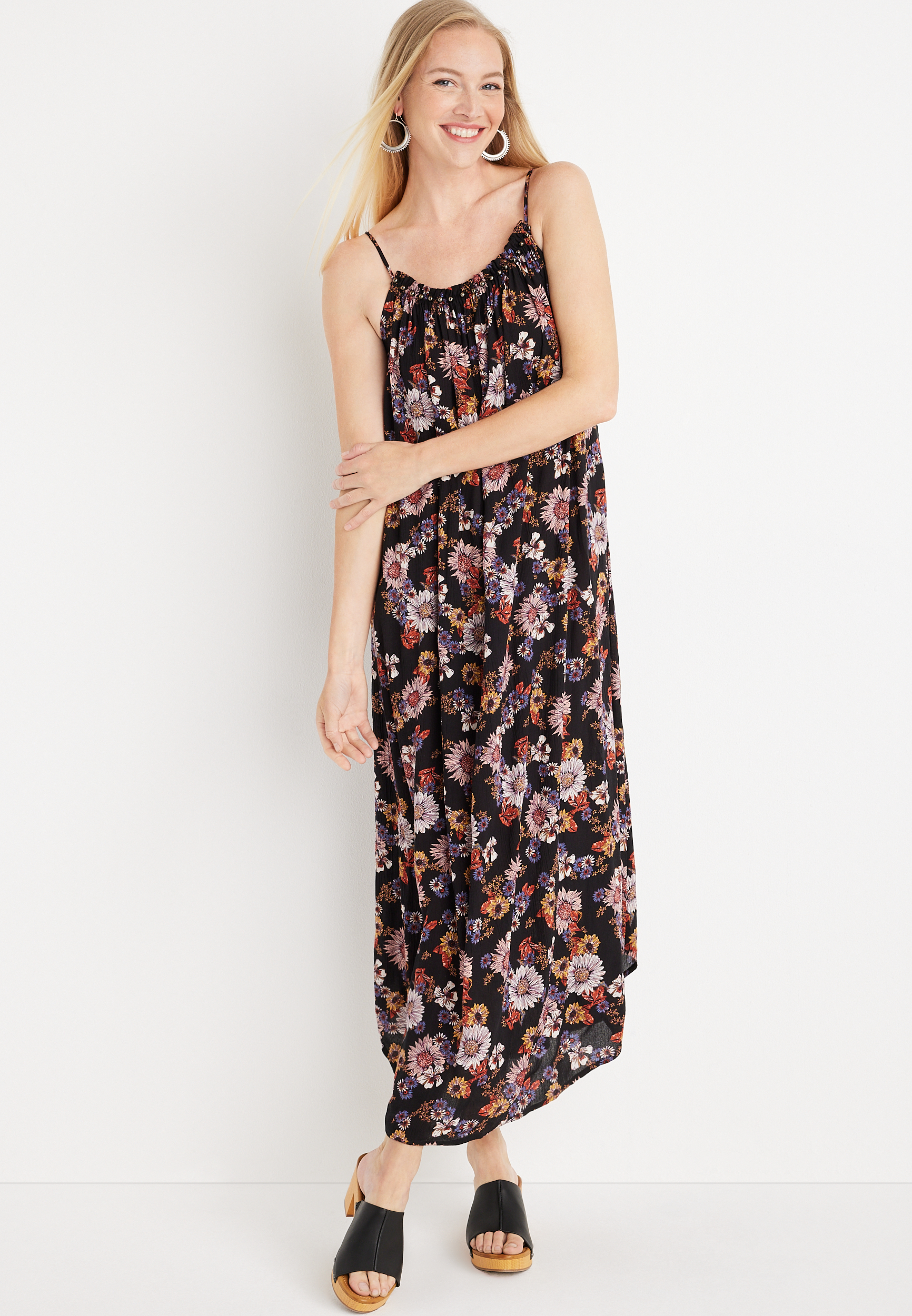 Floral Studded Gauze Midi Dress