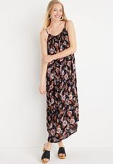 Floral Studded Gauze Midi Dress, BLACK COMBO, small