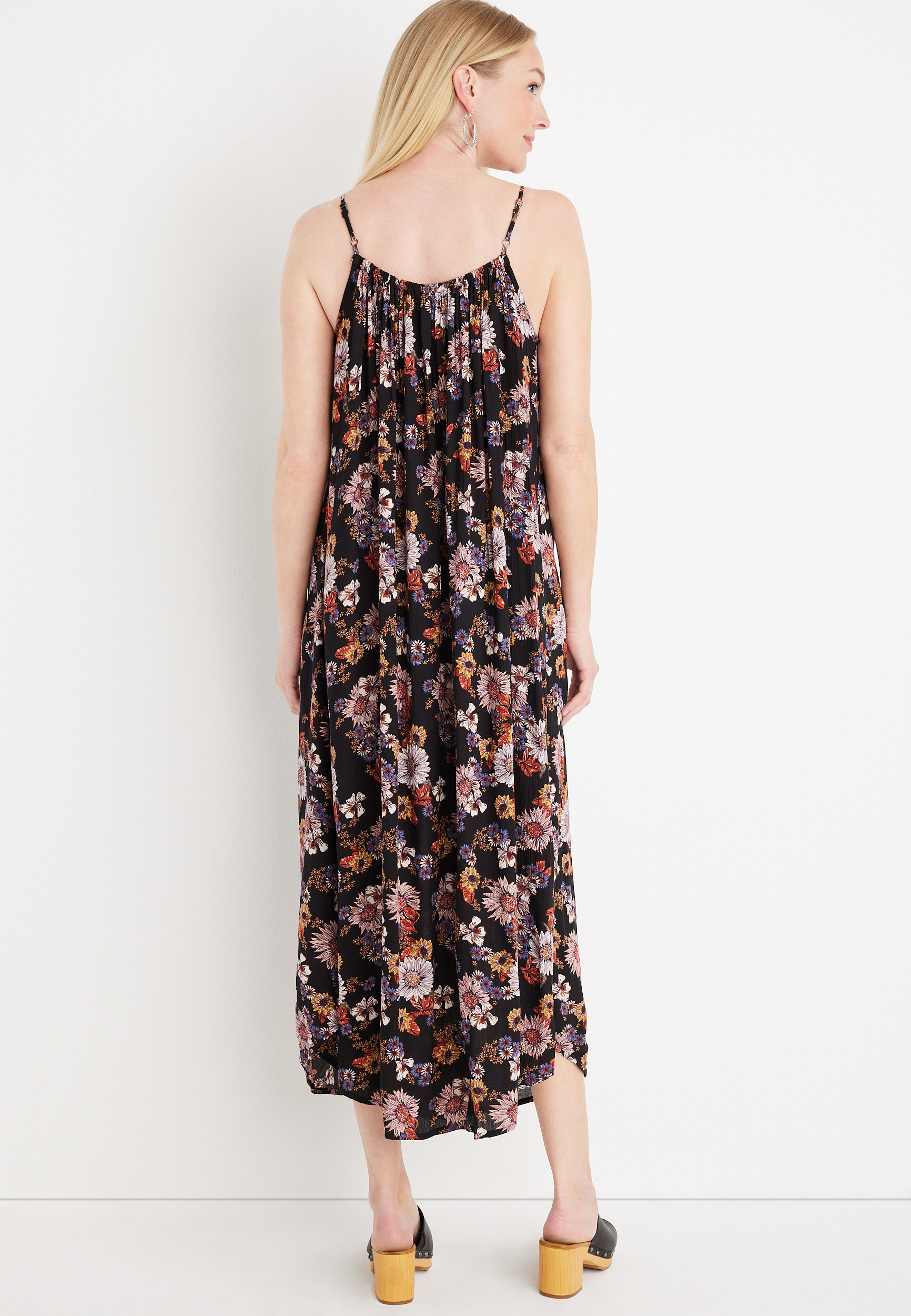 Floral Studded Gauze Midi Dress, BLACK COMBO, large