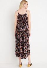 Floral Studded Gauze Midi Dress, BLACK COMBO, small