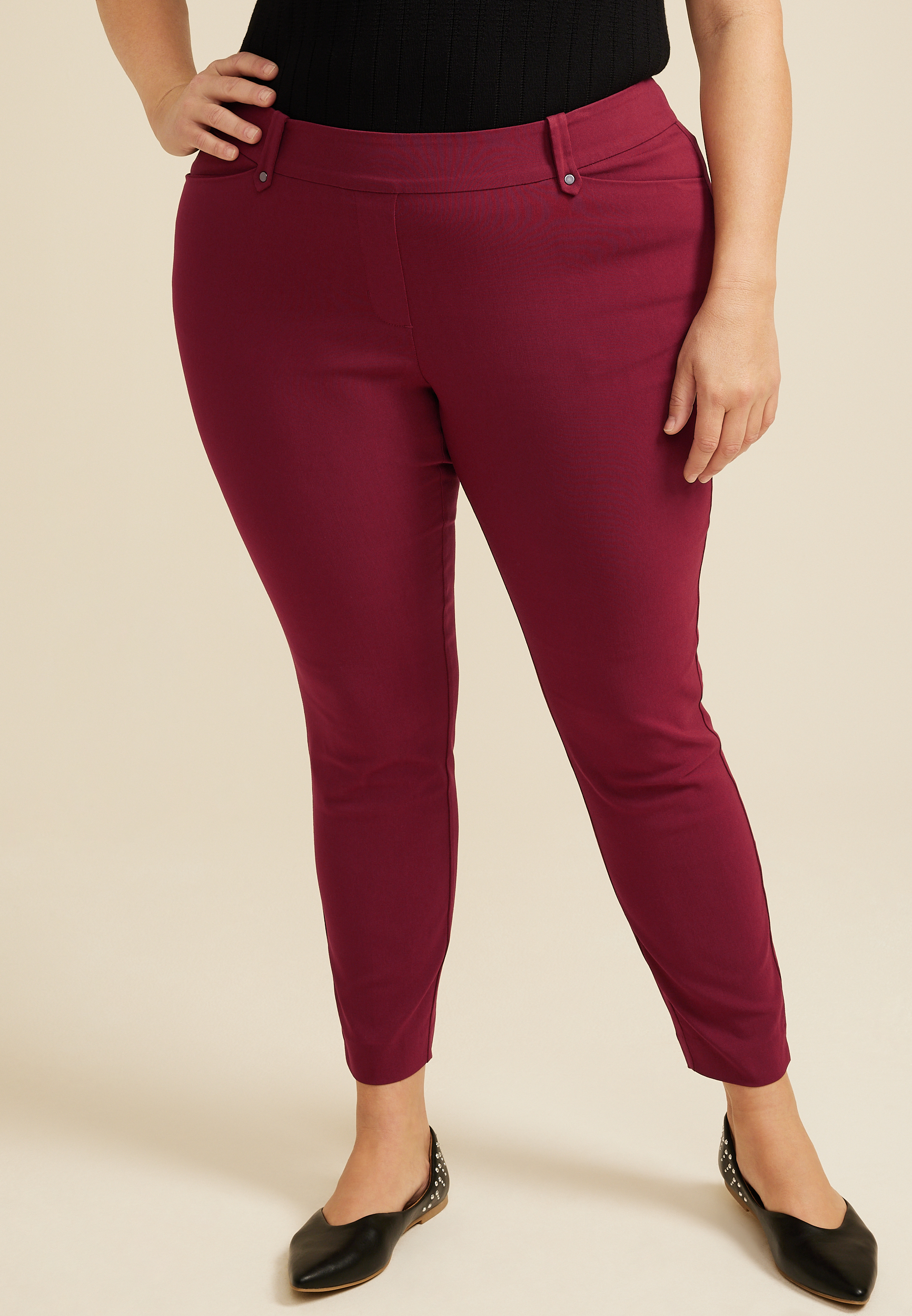 Plus Size Patch Pocket High Rise Wide Leg Pant