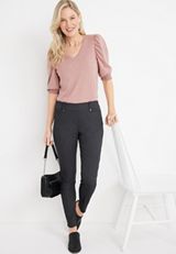 Bengaline Textured Mid Rise Skinny Pant, GRAY, small