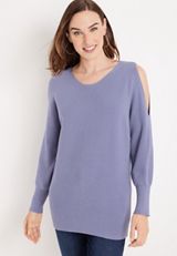 Ribbed Cold Shoulder Sweater, C7149, small