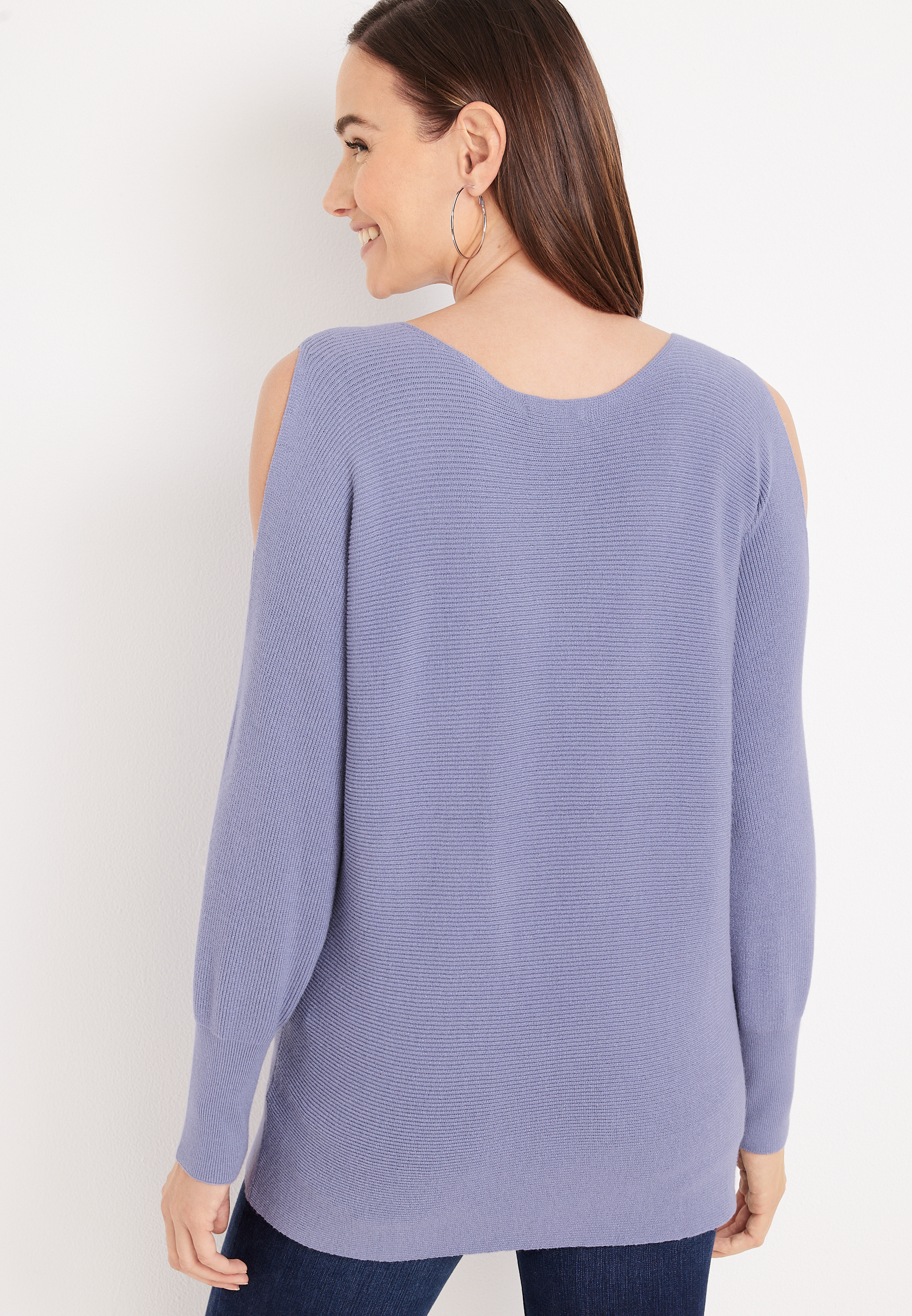 Ribbed Cold Shoulder Sweater, C7149, large