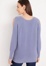 Ribbed Cold Shoulder Sweater, C7149, small