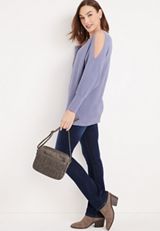 Ribbed Cold Shoulder Sweater, C7149, small