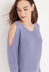 Ribbed Cold Shoulder Sweater, C7149, small