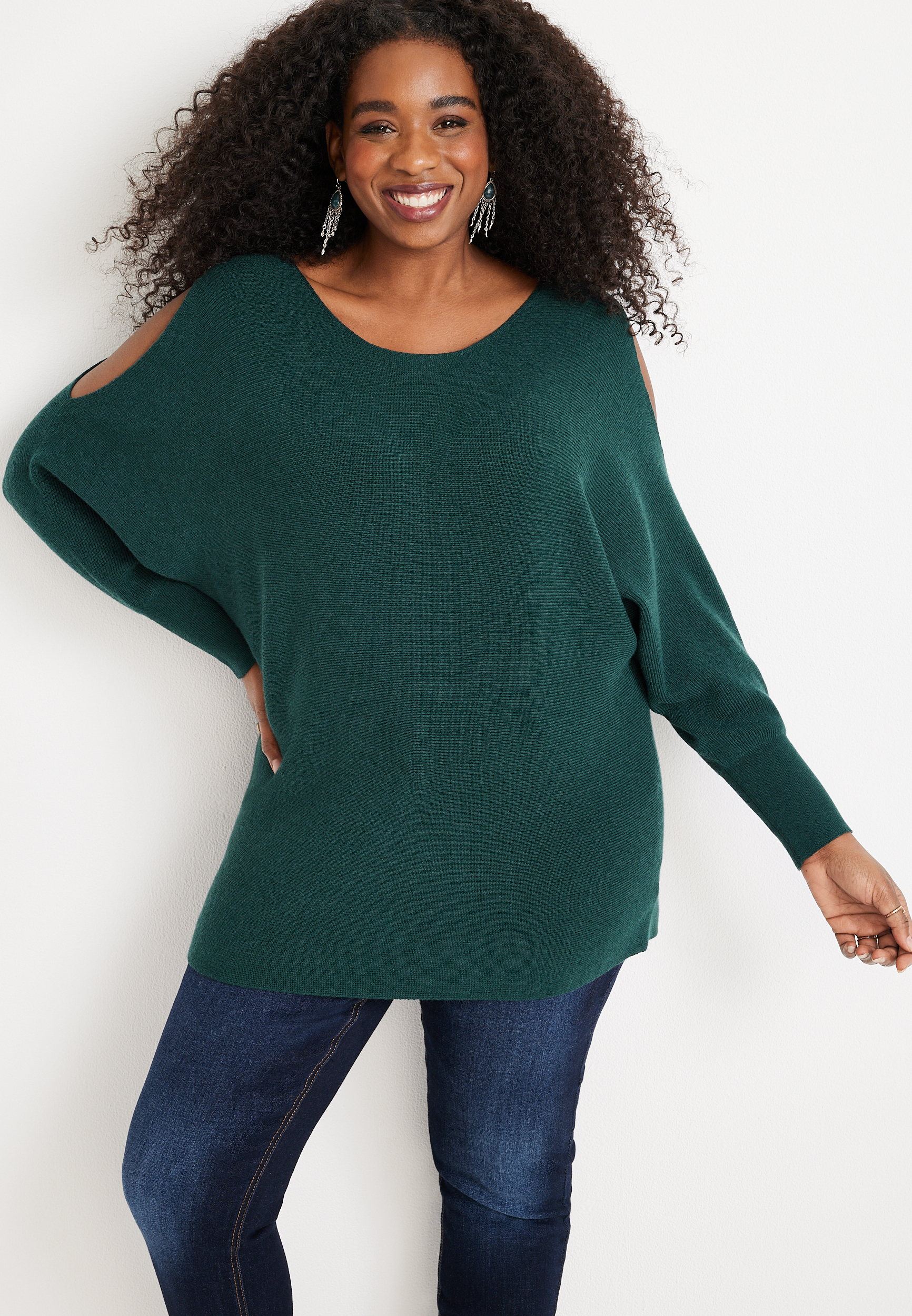 Plus Size Ribbed Cold Shoulder Sweater | maurices