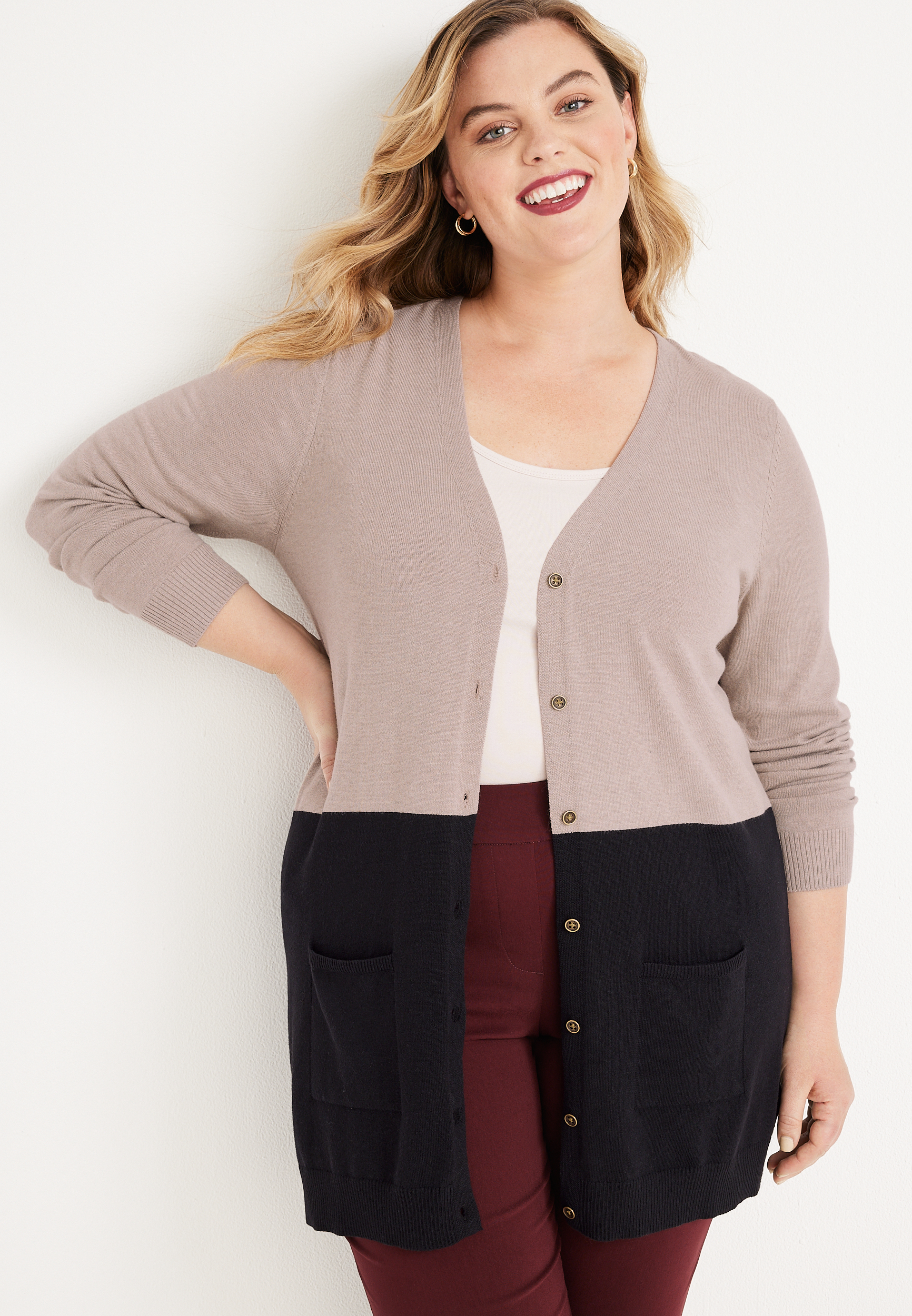 Plus Size Colorblock Boyfriend Cardigan maurices