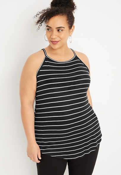 Plus Size 24/7 Flawless Striped High Neck Tank Top