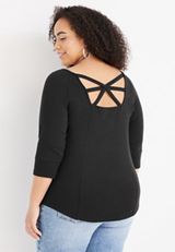Plus Size Ribbed Strappy Back Tee, C106, small