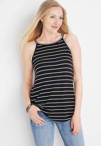 24/7 Flawless Striped High Neck Tank Top