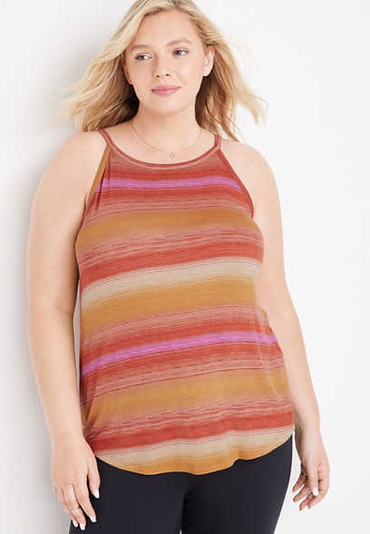 Plus Size 24/7 Flawless Multicolor Stripe High Neck Tank Top