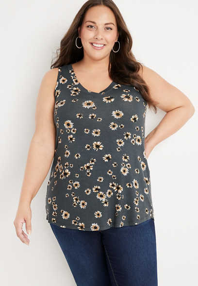 Plus Size 24/7 Flawless Daisy High Neck Tank Top