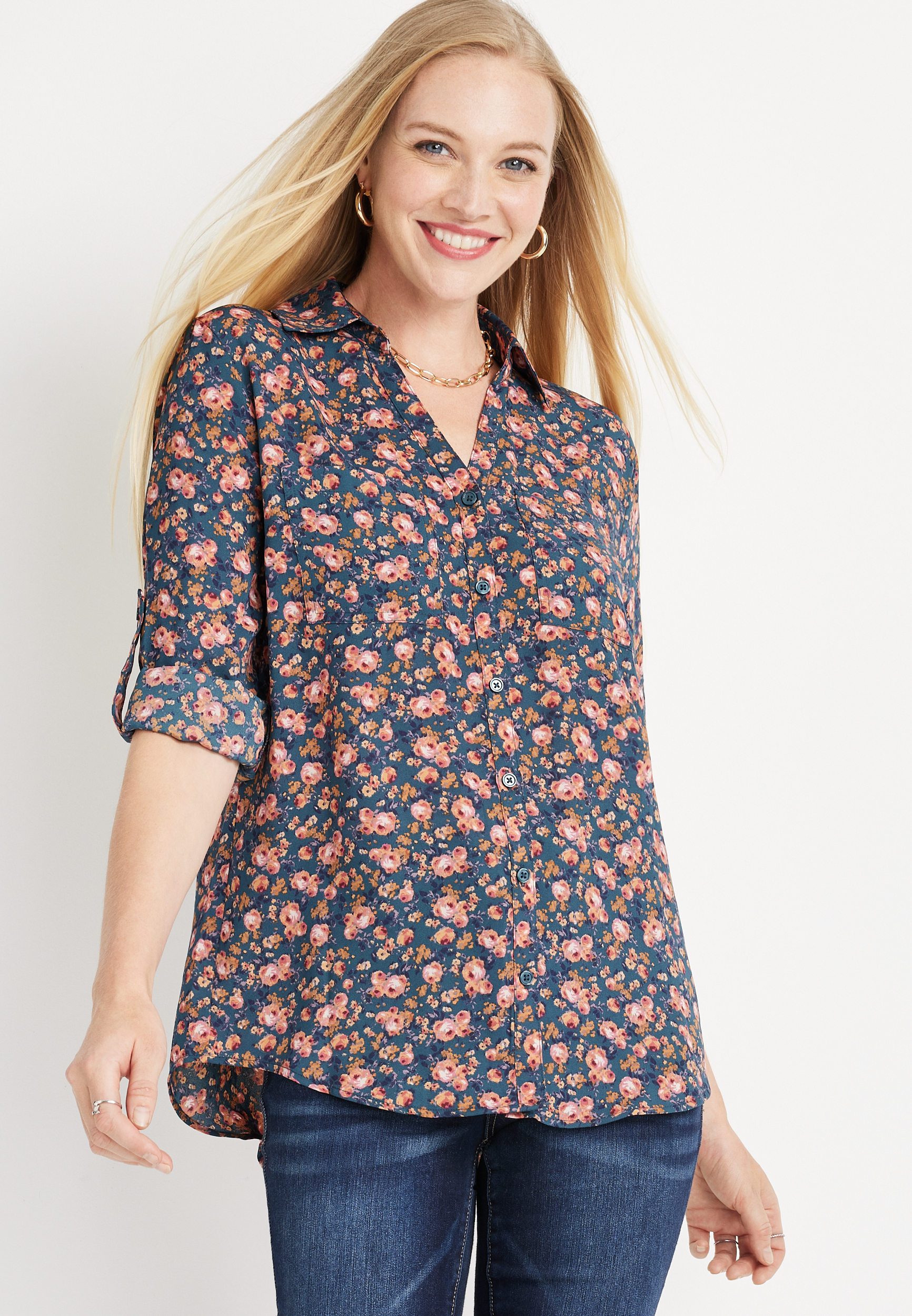 Winona Floral Button Down Blouse | maurices