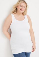 Plus Size Scoop Neck Tunic Tank Top, WHITE LIGHTNING, small