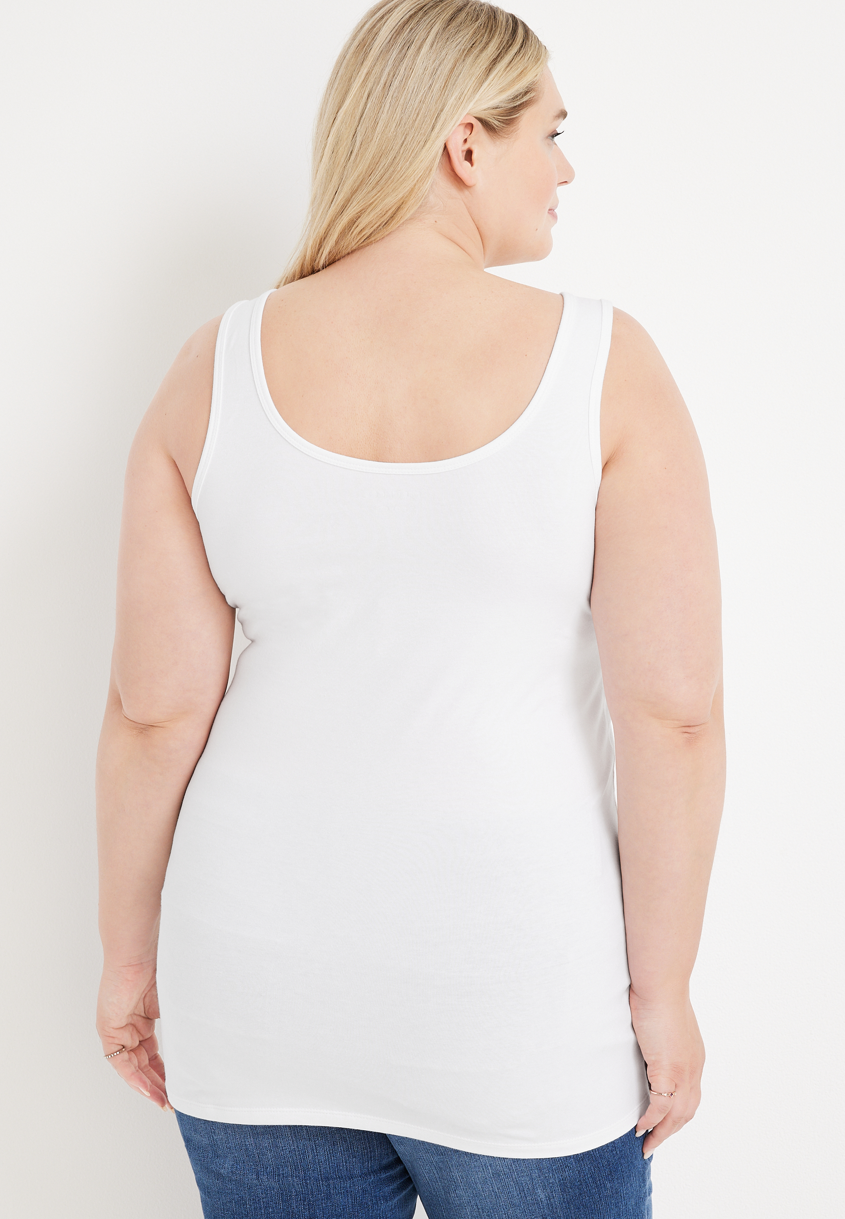 Plus Size Scoop Neck Tunic Tank Top, WHITE LIGHTNING, large