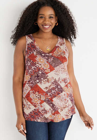 Plus Size 24/7 Flawless Patchwork V Neck Tank Top