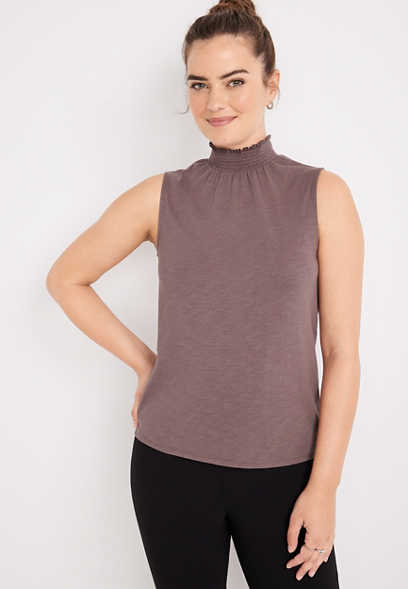 Solid Smocked Neck Tank Top