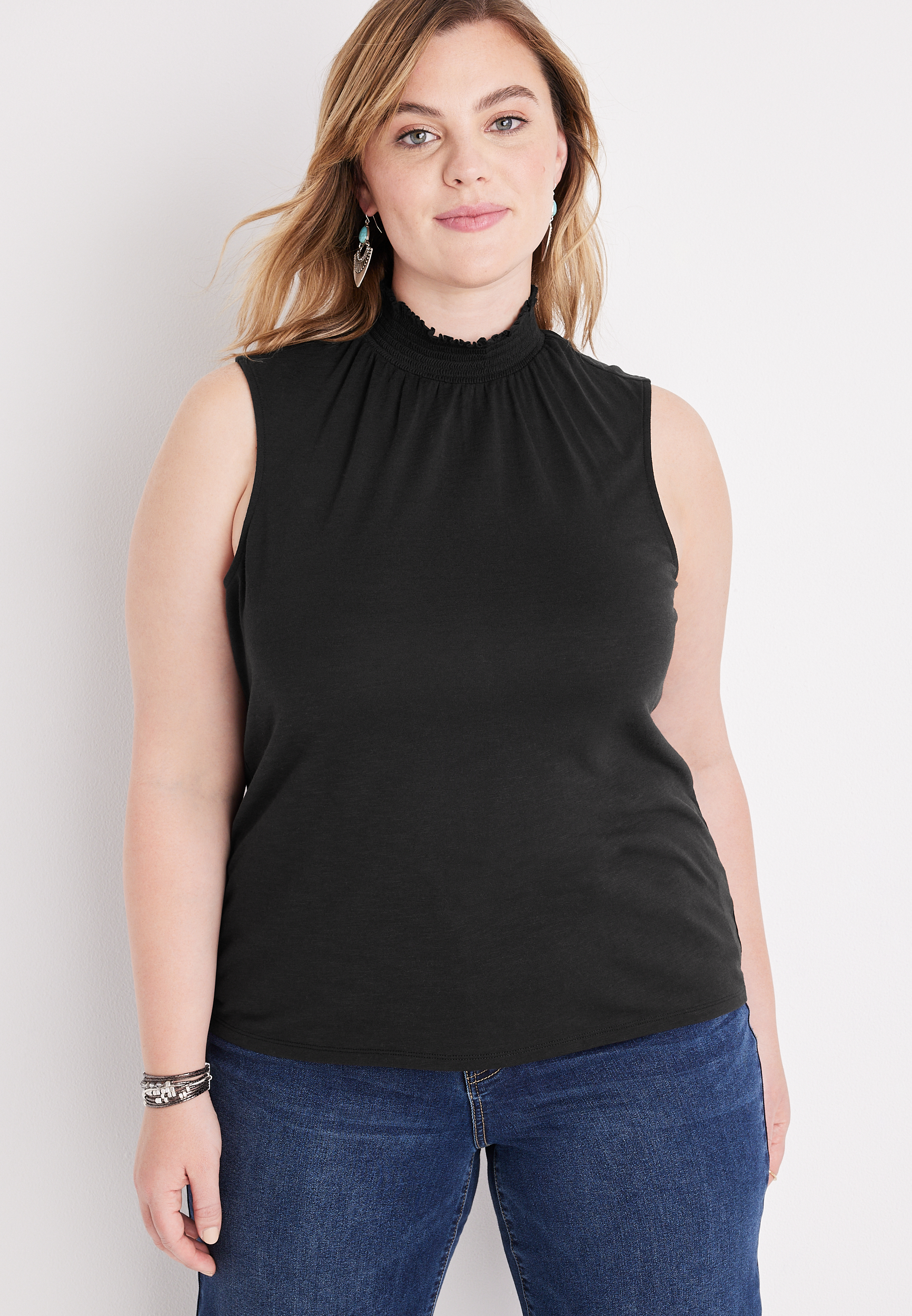 Plus Size Solid Smocked Neck Tank Top | maurices