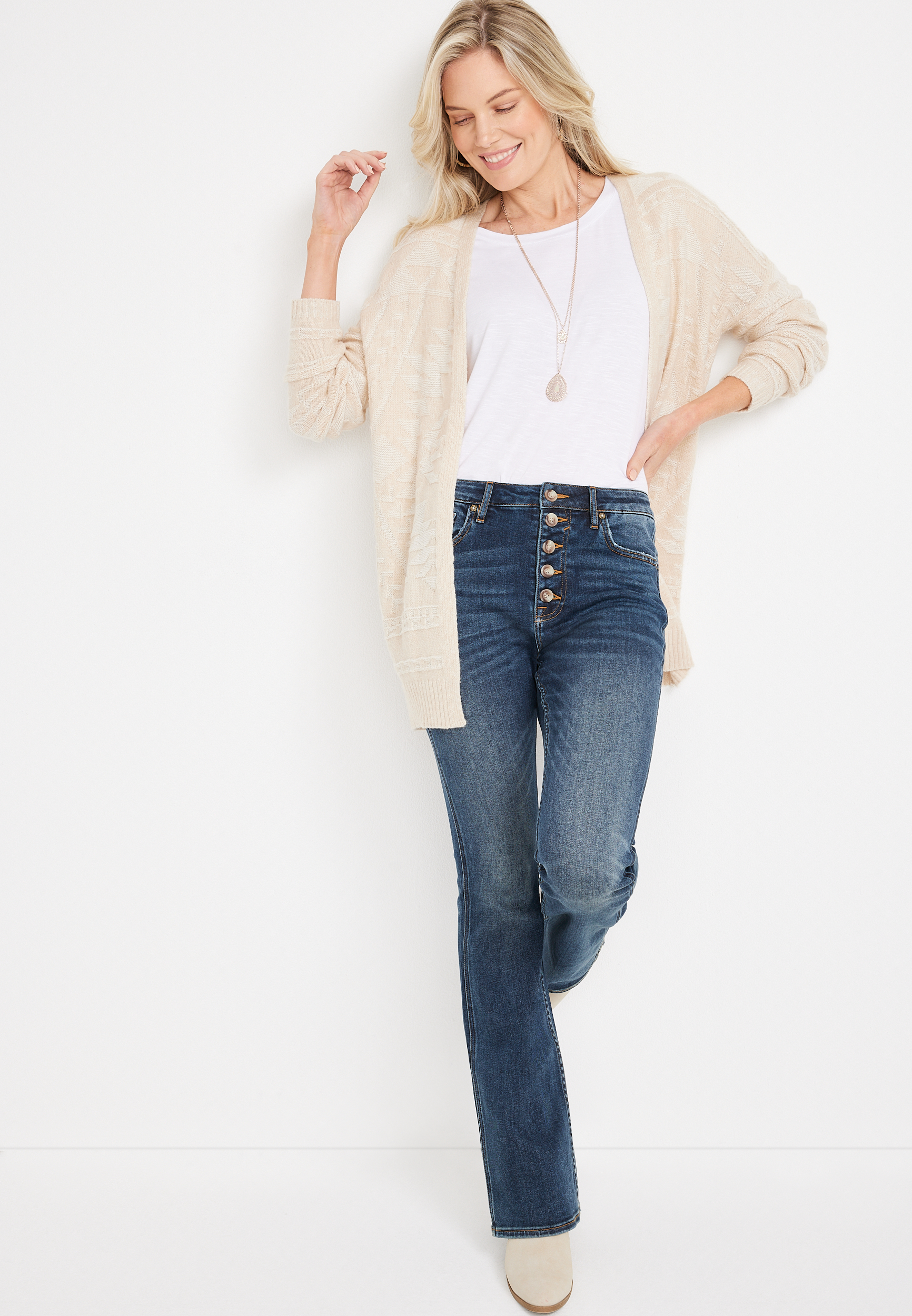 Vigoss&reg; Classic Bootcut High Rise Button Fly Jean, DARK SANDBLAST, large