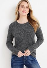 Solid Crew Neck Sweater, Dark Gray, small