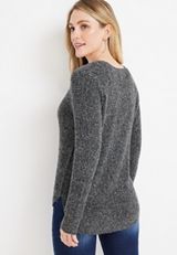 Solid Crew Neck Sweater, Dark Gray, small