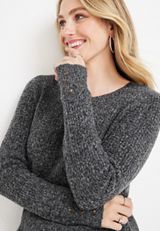 Solid Crew Neck Sweater, Dark Gray, small