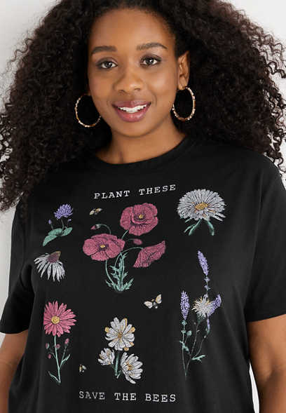 Plus Size Save The Bees Floral Graphic Tee