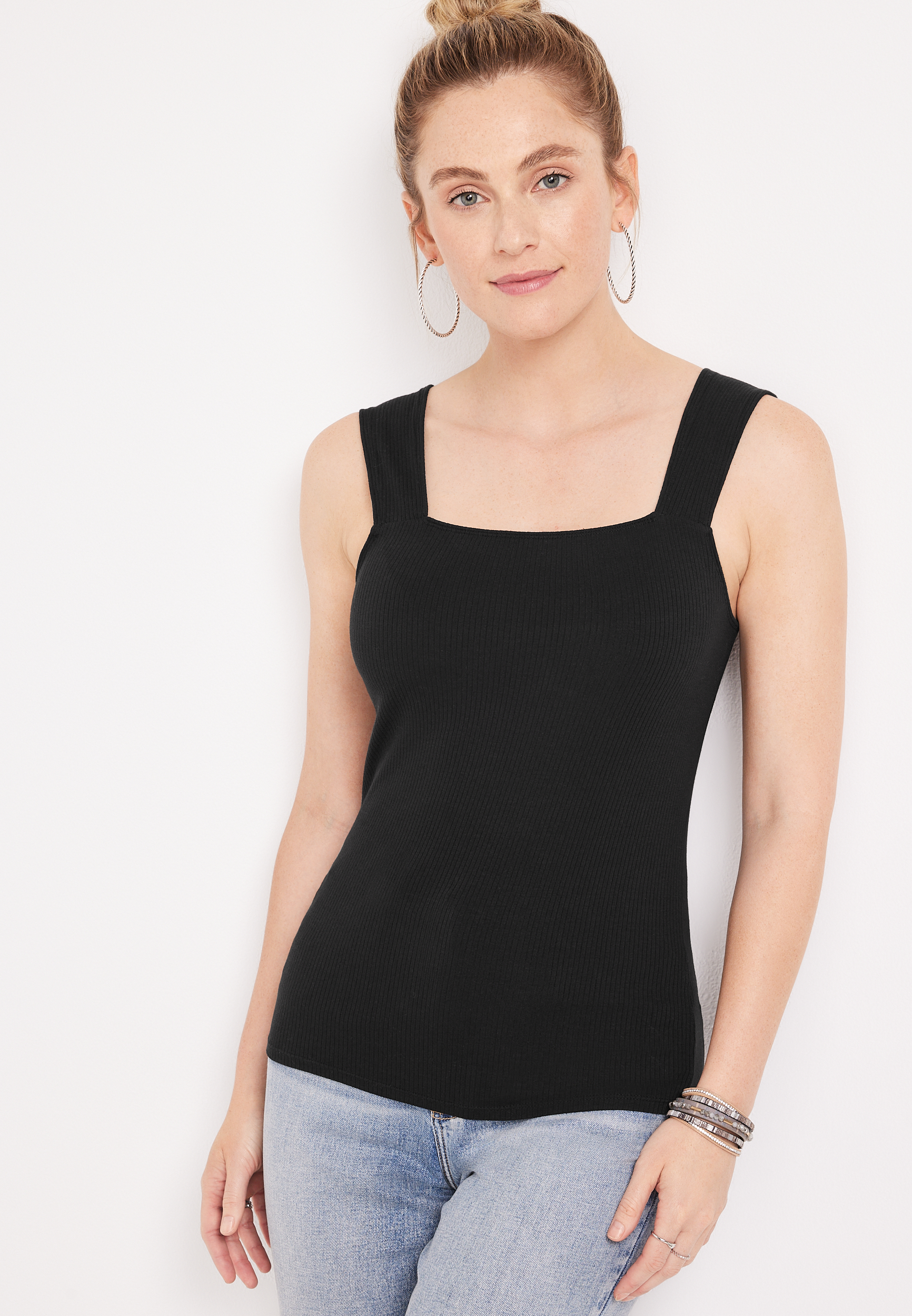 Women's Super Combed Cotton Rib Fabric Slim Fit Solid Tank Top - Black