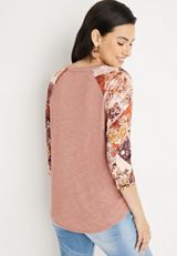 24/7 Flawless Floral Patchwork Sleeve Top, C5278, small