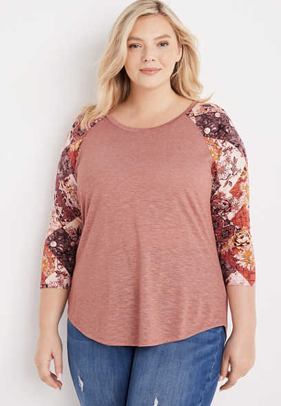 Plus Size 24/7 Flawless Floral Patchwork Sleeve Top