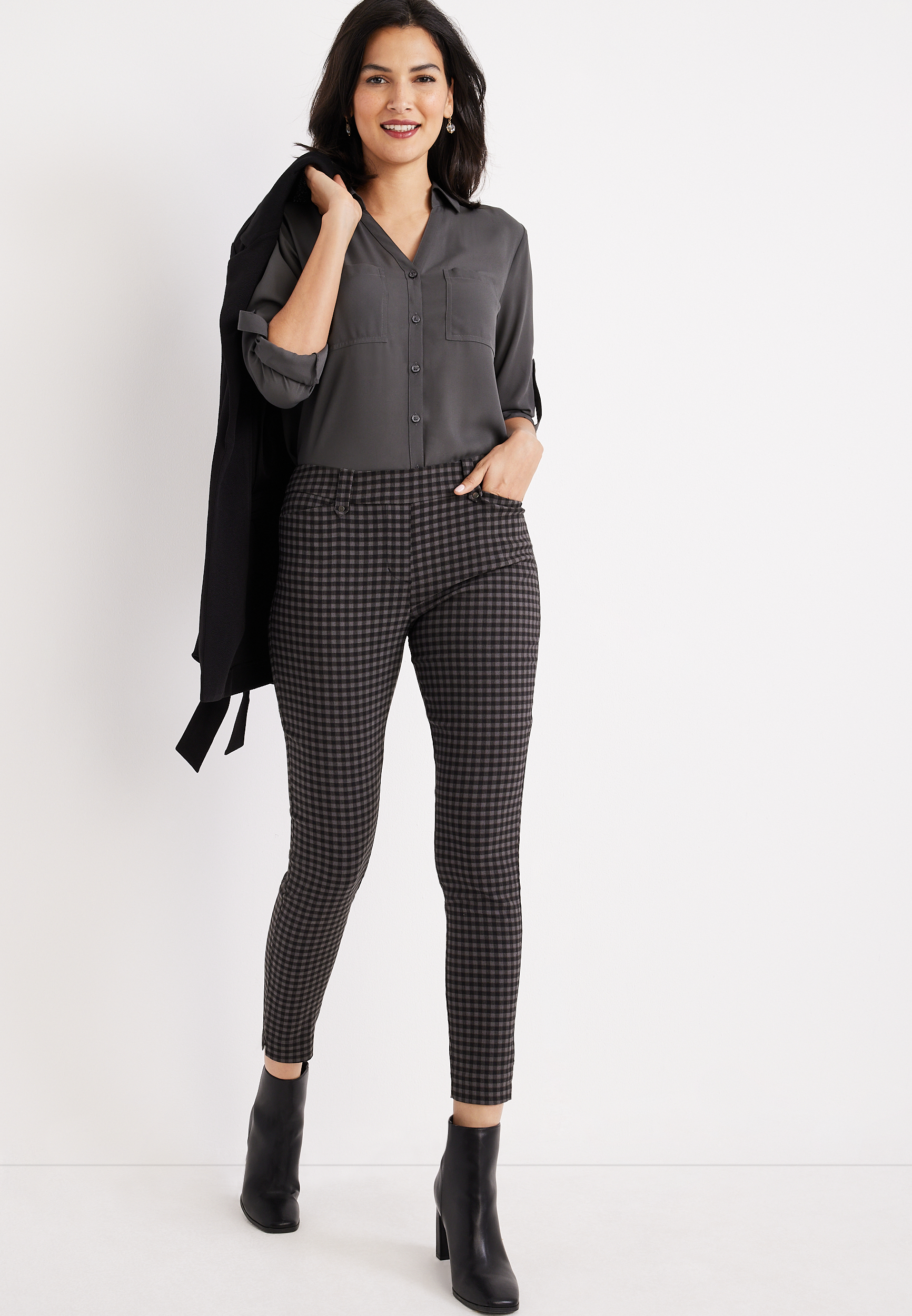Plaid Bengaline Skinny Ankle Dress Pant, C4163, large