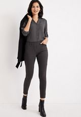 Plaid Bengaline Skinny Ankle Dress Pant, C4163, small