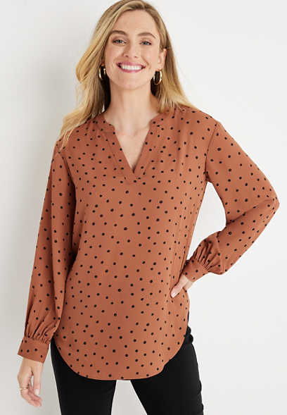 Atwood Tunic Polka Dot 3/4 Sleeve Popover Blouse