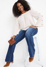Plus Size Button Sleeve Off The Shoulder Blouse, C2789, small
