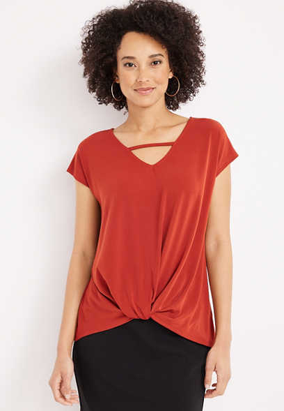 Solid Front Knot Blouse