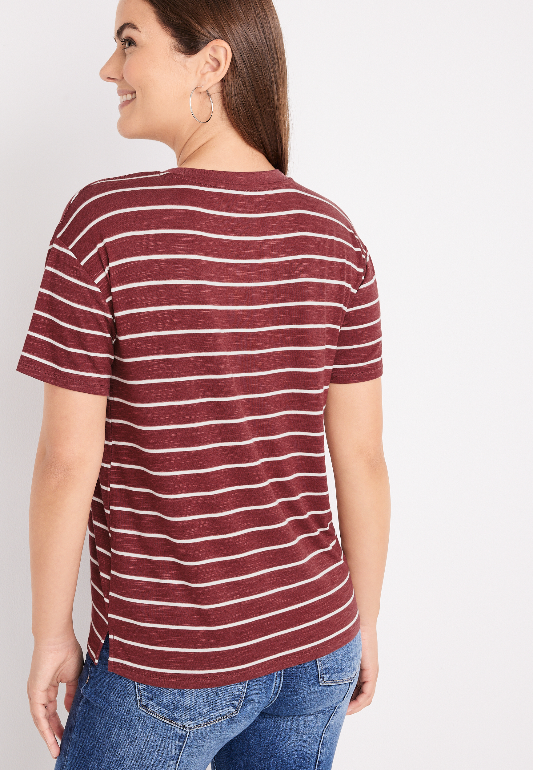 24/7 Flawless Striped Boyfriend Crop Tee, C6214, large