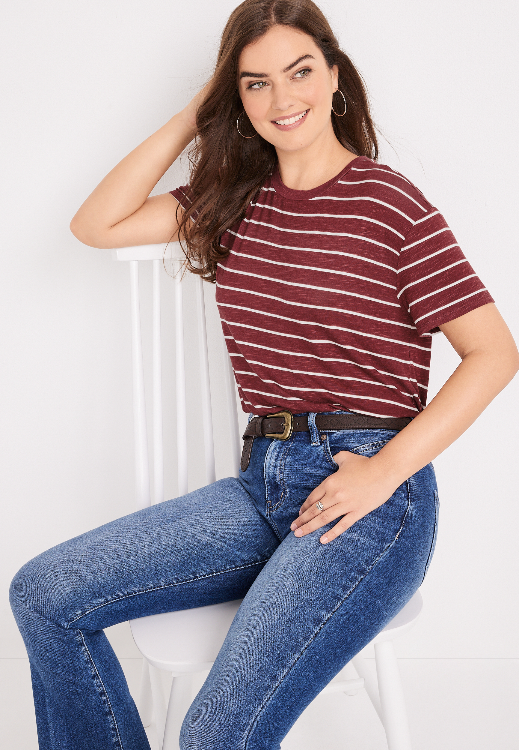 24/7 Flawless Striped Boyfriend Crop Tee, C6214, large