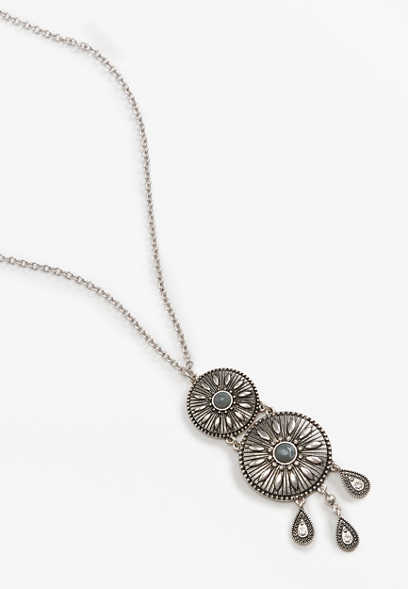 Silver Double Medallion Pendent Necklace